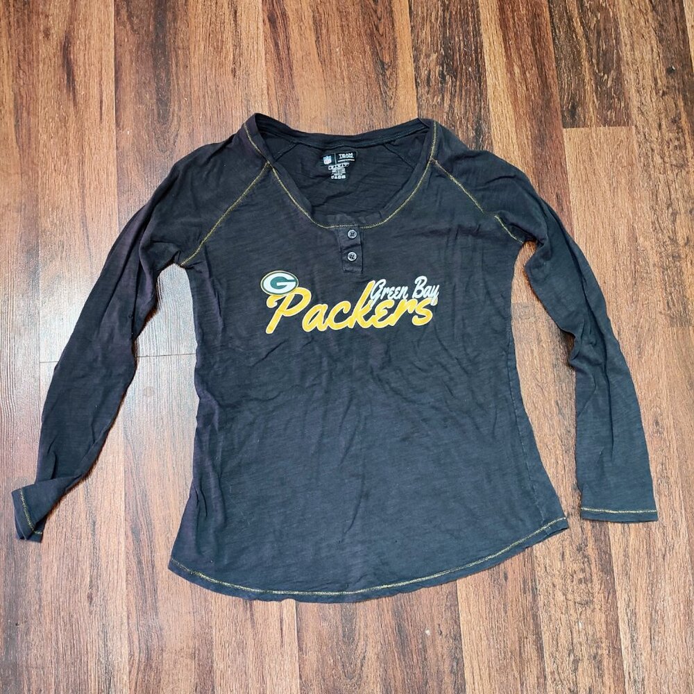 NFL Team Apparel Green Bay Packers Long Sleeve Top Womens Medium M Adult Henley